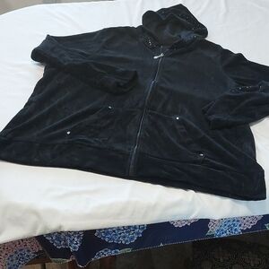 AVE Leisure Velour Black Zip-Up Hoodie With Rhinestones .Size 22 /24 .